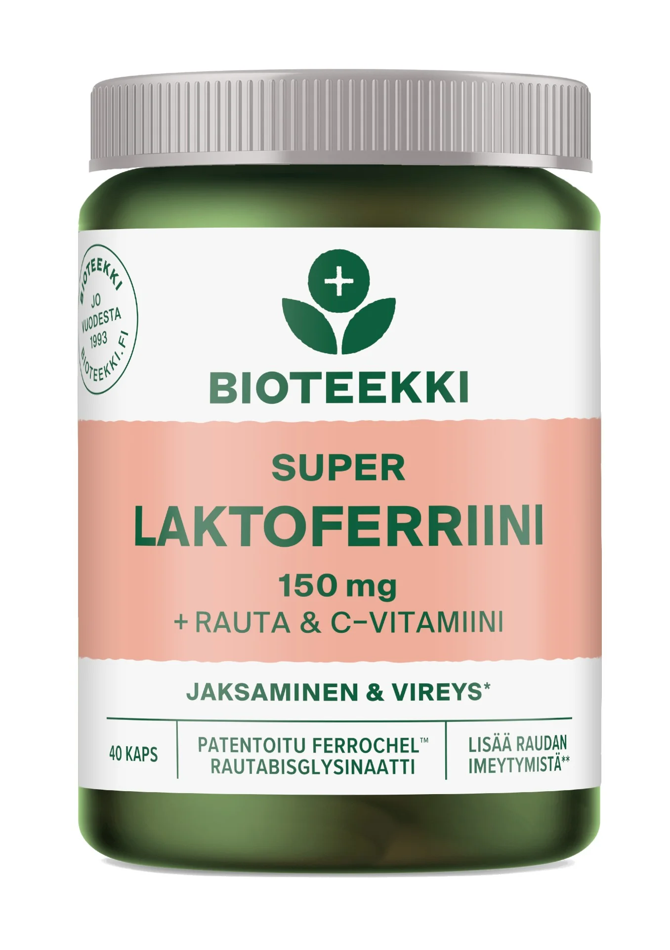 Bioteekki Super Lactoferrin+ iron & C food supplement 40 caps.