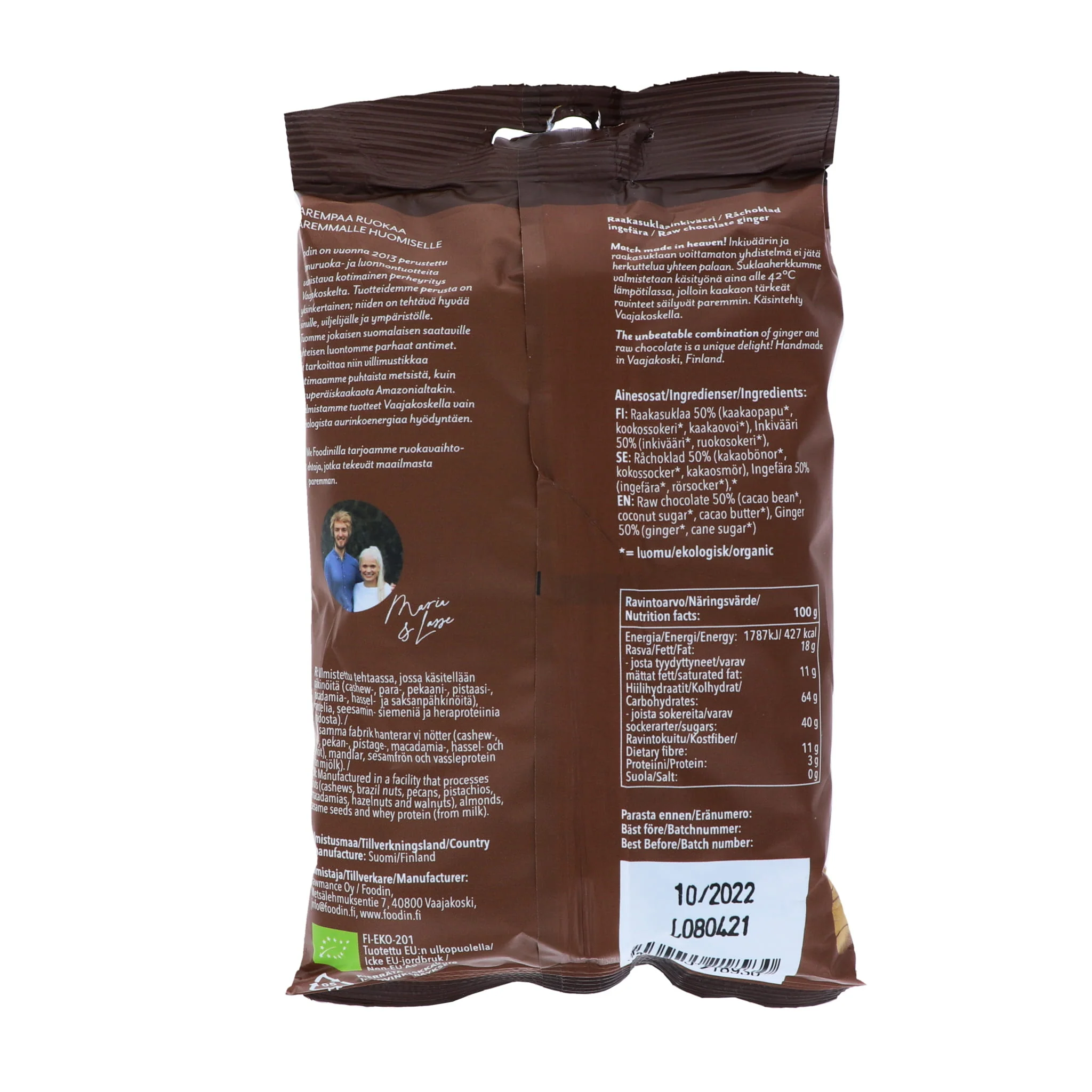Raw chocolate ginger, organic, 200 g