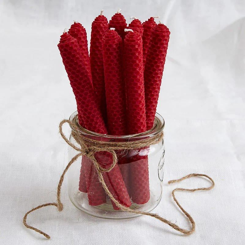 Beeswax Candles, Red, 4 pcs