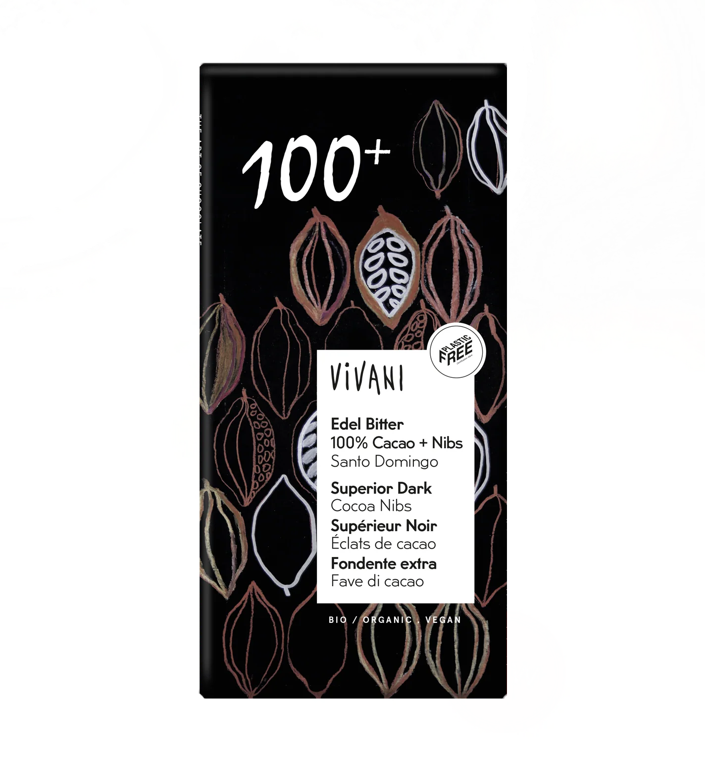 Dark chocolate 100 %, cocoa nibs, 80 g